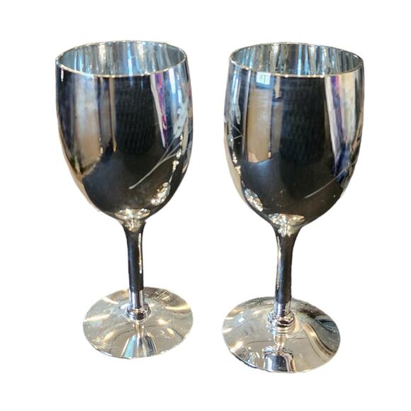 Candlelite Crystal Mueller Etched Glass Silver Goblets Wine Hand Blown Vintage - Picture 4 of 7